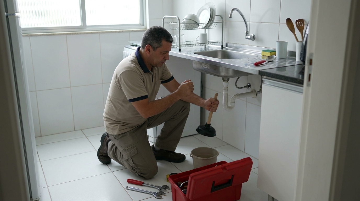 Desentupimento de pia residencial em Palhoça‑SC